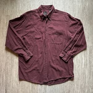 Vintage Jos. A. Bank Maroon 100% Cotton Flannel Button Down Shirt Size Large